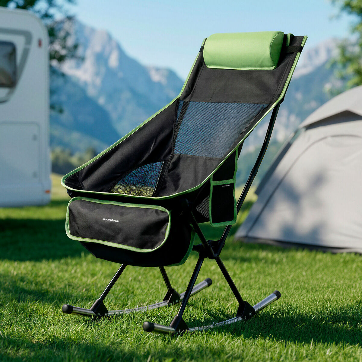 Silla Mecedora Plegable de Camping 2 en 1 con Bolsillo, Cojín y Bolsa de Transporte Trillow InnovaGoods